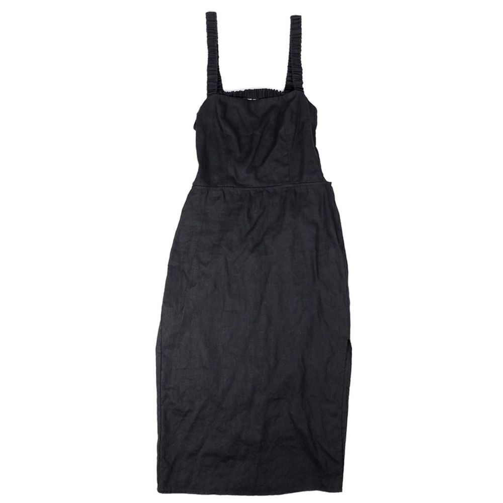 REFORMATION Dale Open Back 100% Linen Sheath Midi Dress 8 Minimal Black